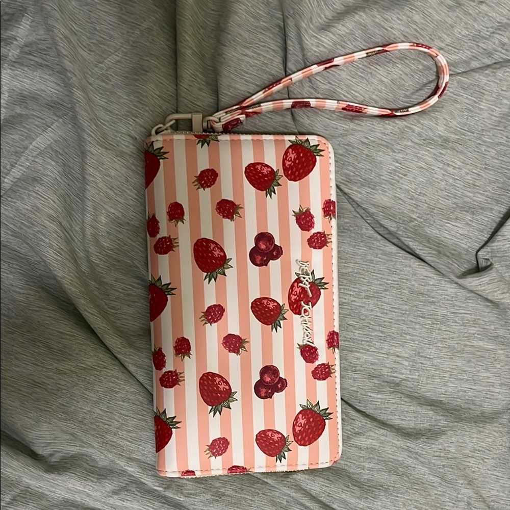 Betsey Johnson Pink and Red Strawberry Striped Wallet
